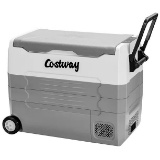 Costway 58 Quarts Car Refrigerator Portable RV Freezer Dual Zone w/ Wheel - Gray