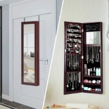 Mirrored Jewelry Cabinet Armoire Storage Organizer Wall Door Mounted - Brown