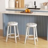 360-Degree Swivel Upholstered Rubberwood Frame Bar Stool Set of 2 with Footrest - White