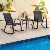 Costway Metal Patio Rocking Chair with Breathable Seat Fabric - Gray