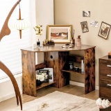 Costway Corner Computer Desk Triangle Writing Workstation w/Storage Shelf - Brown