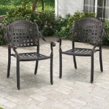 Costway 2pcs Patio Cast Aluminum Armrest Chairs Dining Stackable Outdoor - Bronze