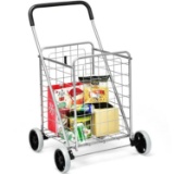 Portable Folding Shopping Cart Utility for Grocery Laundry - Silver