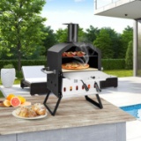 2-Layer Pizza Oven with Removable Cooking Rack and Folding Legs - black