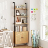 Giantex Ladder Bookshelf with Cabinet - Natural Wood