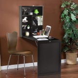 IFANNY Wall Mounted Fold Out Desk with Storage Shelves & Hooks - Black