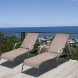 2 Pieces Outdoor Patio Lounge Chair Chaise Fabric with Adjustable Reclining Armrest - Brown