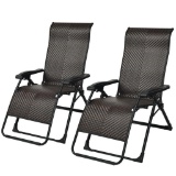 2PCS Patio Rattan Zero Gravity Lounge Chairs