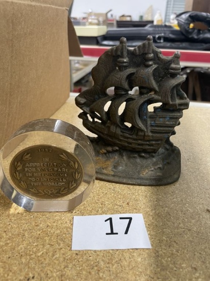 Vintage Cast Iron Nautical Spanish Ship Bookend and other paper weight