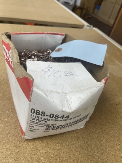 Box of #8 Steel Sash Chain w/fixture, copper