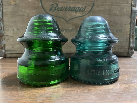 1 McLaughlin and 1 Hemingray Glass Insulator