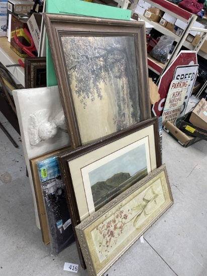 lot of 14 paintings and other wall art pieces
