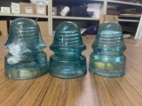 Lot of 3 aqua blue glass insulators