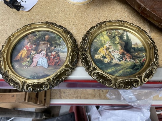 Pair of Round Framed Art Prints
