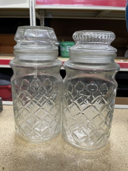 Set of 2 Glass Diamond Pattern Jars with Mr. Peanut Base