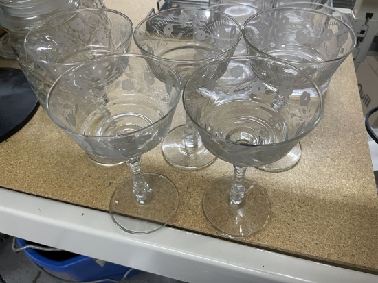 Set of 6 Etched Floral Glasses