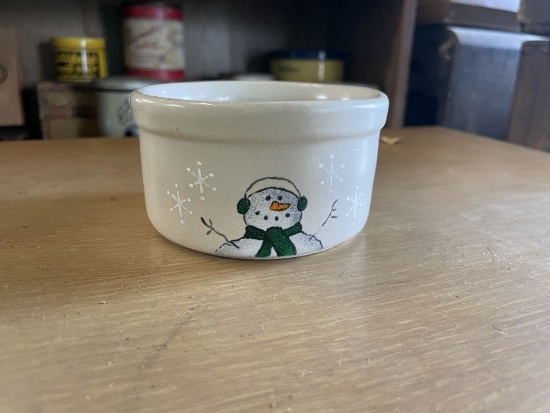 RRP Co. Roseville Stoneware Crock / Bowl with Snowman Motif