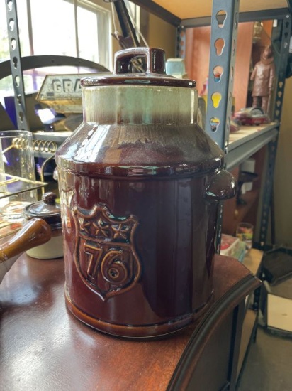 McCoy Pottery "76 Shield" Brown Drip Glaze Cookie Jar with Lid (Model 7010)