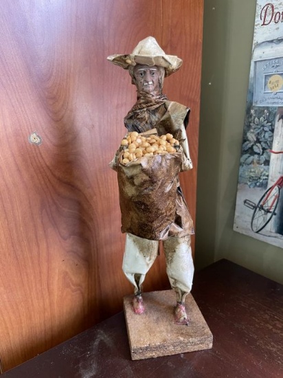 Handcrafted Folk Art Figure  Worker with Sack of Beans