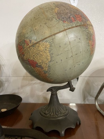 Antique Cast Iron Globe with Ornate Base