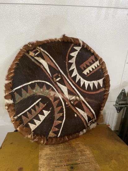 African Tribal Shield with Hide and Paint
