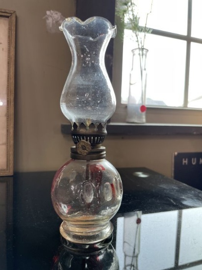 Clear Glass Oil Lamp with Scalloped Chimney