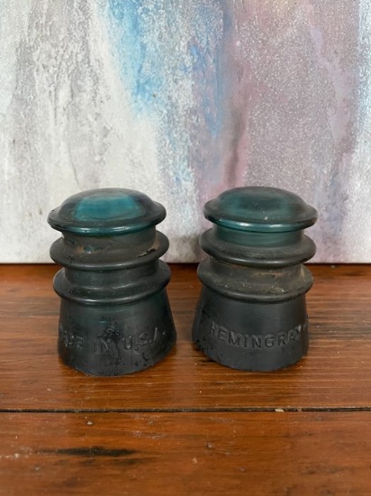 Pair of Hemingray Aqua Insulators