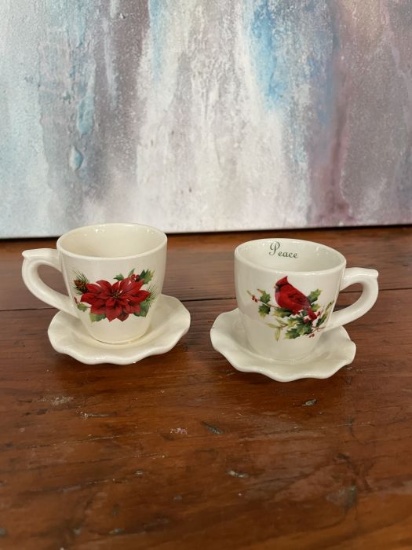Mini Holiday Teacups with Cardinals & Poinsettia