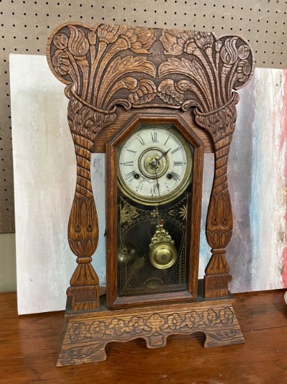 Victorian Mantel Clock with Ornate Carving