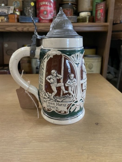 German Beer Stein with Pewter Lid - Hurra