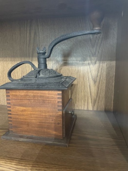 Antique Wood and Cast Iron Coffee Grinder
