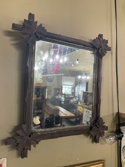 Rustic Carved Wood Framed Mirror
