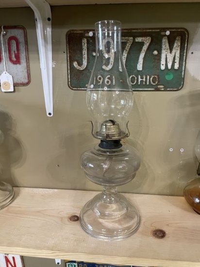 Tall Clear Glass Pedestal Oil Lamp
