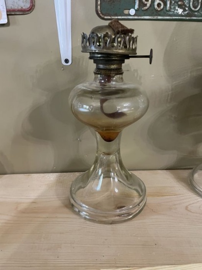 Clear Glass Oil Lamp with Ornate Brass Burner