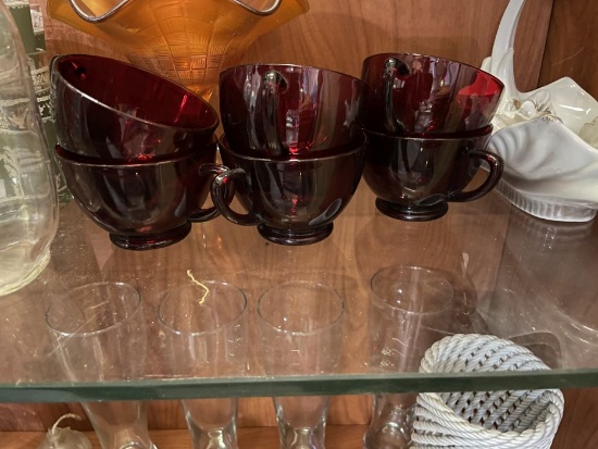 Set of 6 Ruby Red Glass Cups