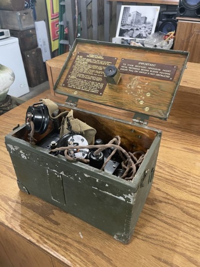 WWII-Era Military Field Telephone in Wooden Case