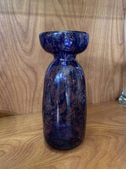 Blue Swirl Hand-Blown Art Glass Vase