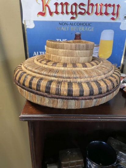 Handwoven Lidded Straw Basket