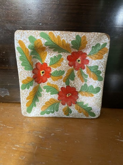 Mid-Century Floral Italian Ceramic Dish