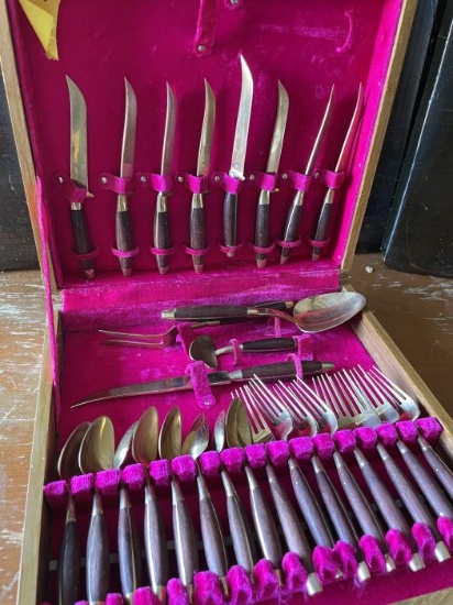 Vintage Flatware Set in Fuchsia Lined Box
