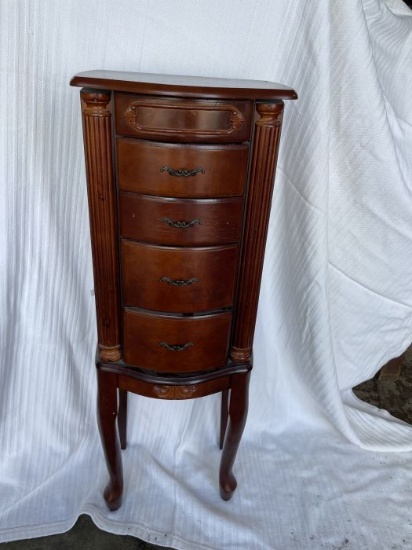 Tall Wood Jewelry Cabinet with Mirror
