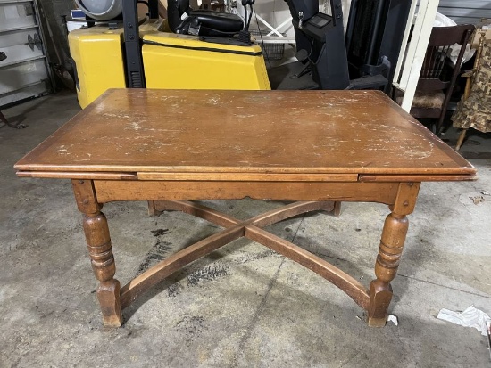 Antique Wooden Farmhouse Table - built in leaves