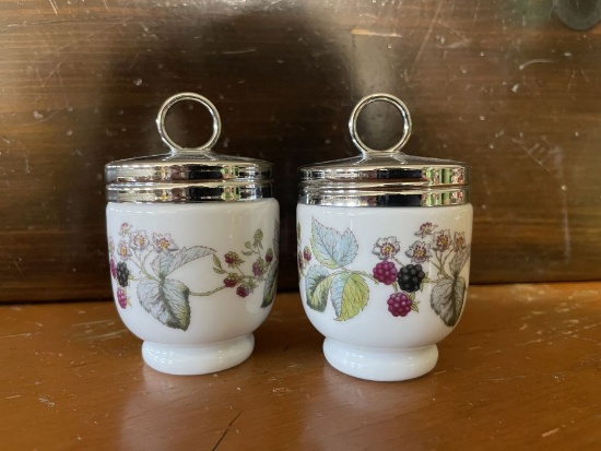 Pair of Ceramic Berry Egg Coddler Jars
