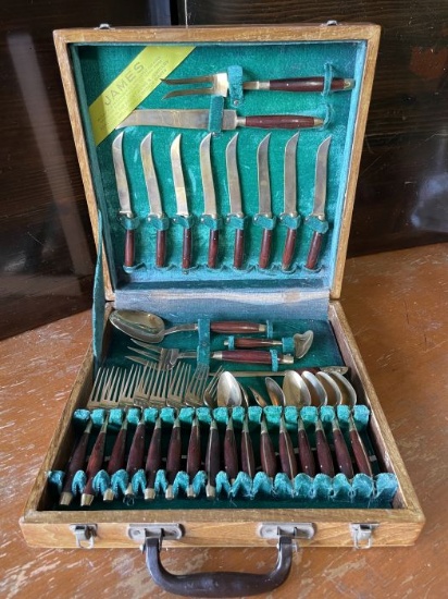 Vintage Cutlery Set in Wooden Case