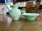 Green Glass Pitcher and Bowl Set