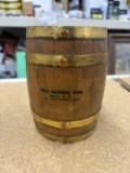 First National Bank Wooden Barrel