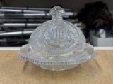 Iridescent Pressed Glass Covered Dish