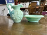 Green Glass Pitcher and Bowl Set
