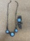 Vintage Blue Glass Necklace and Bracelet Set