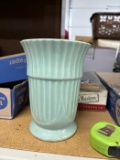 Tall Ribbed Green Ceramic Vase